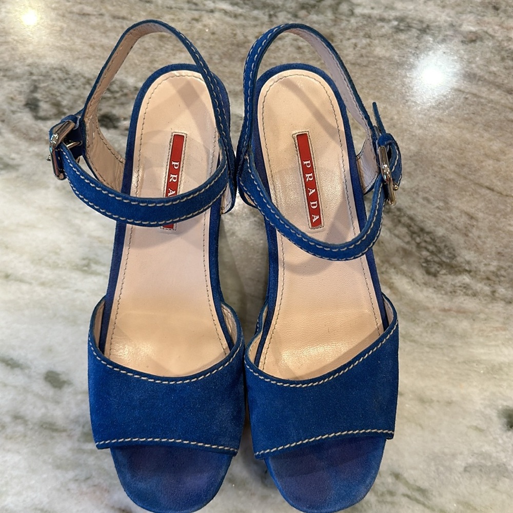 Prada Sports Suede Espadrilles sandals navy , platform, Mary lane strap & buckle